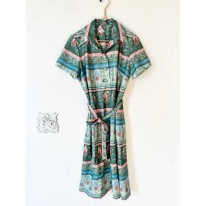 Vintage 70s Lorac Original Lady Carol Floral Paisley Tie Waist Dress L